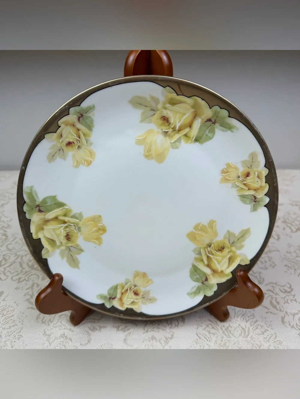Vintage Porzellanfabrik Moschendorf Bavaria Yellow Rose Hand-Painted Plate